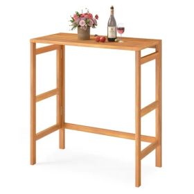 Natural Acacia Wood Foldable Patio Bar Table With Footrest & Slatted Top, Space-Saving Outdoor Pub Table (Option: Defaulttitle)
